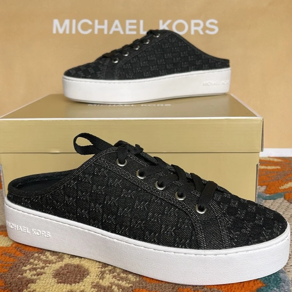Michael Kors POPPY SLIDE SNEAKER MK DEBOSSED WASHED DENIM 49T4POFP3D Platforms